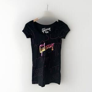 Gibson Pure T-Shirt Black Hot Pink Junior Size Small New Without Tags Vintage